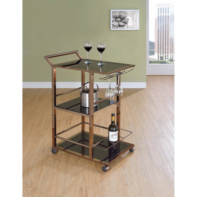 Useful Metal And Glass Serving Cart with Wine Storage, Black