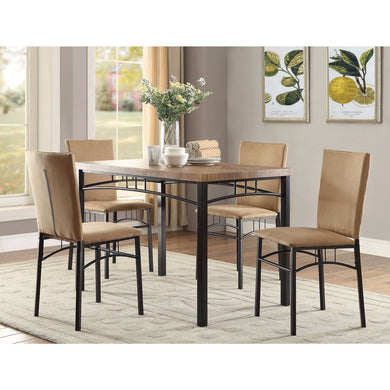 Transitional Five Piece Dining Set with Arch Motif, Brown