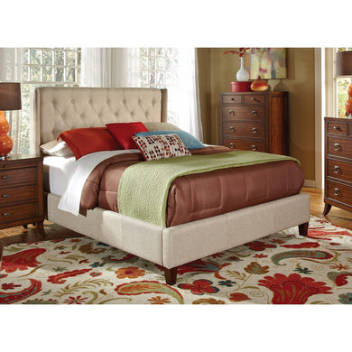 Tranquil Upholstered Queen Size Bed with Button Tufting, Beige