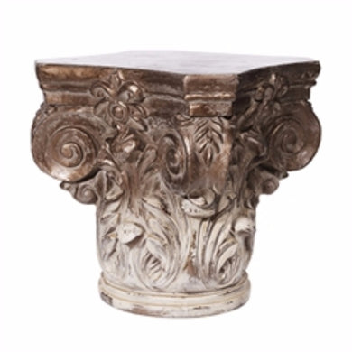 Vintage Corinthian Cap Pedestal, White And Brown