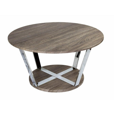 Aesthetic Round Metal Cocktail Table, Brown And Silver