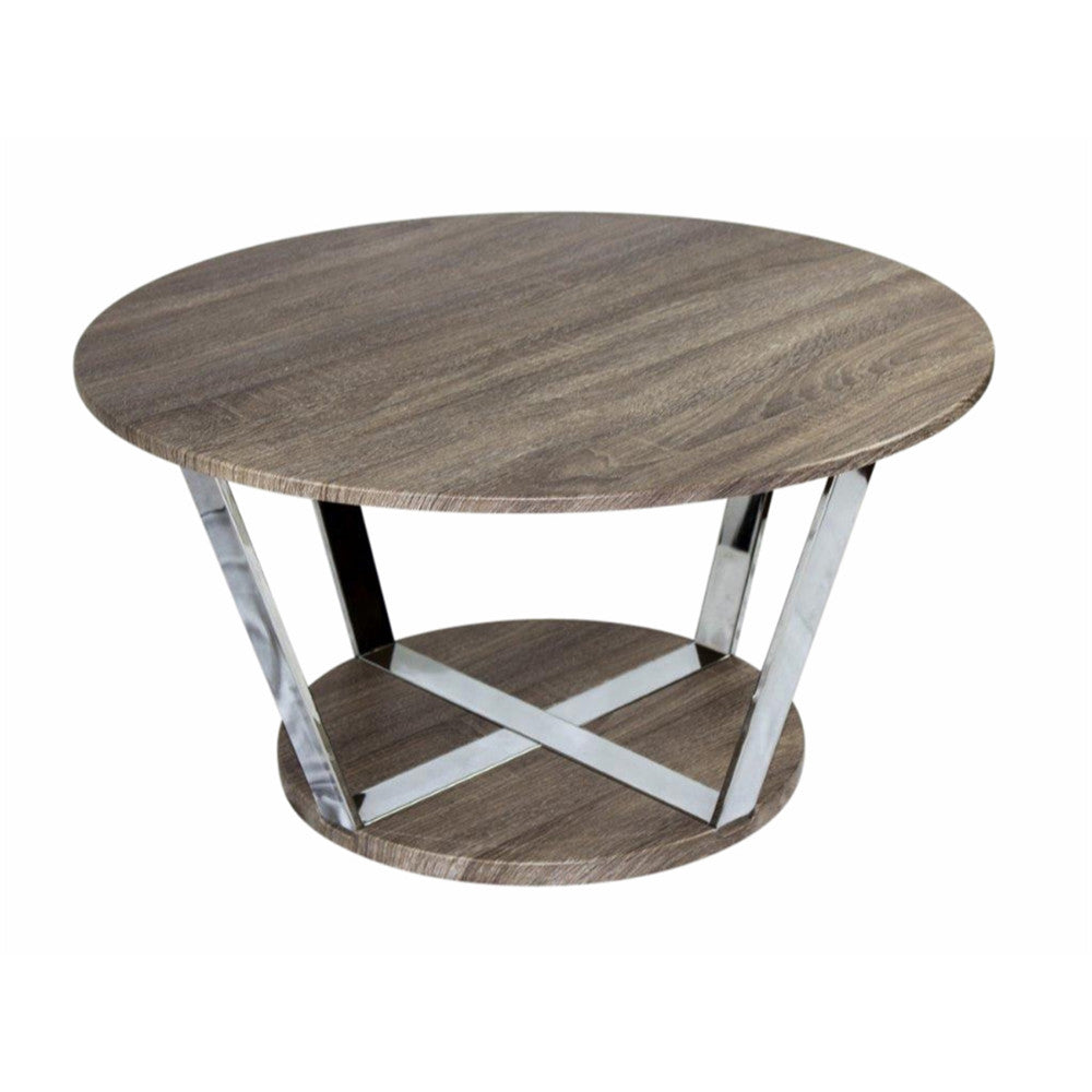 Aesthetic Round Metal Cocktail Table, Brown And Silver