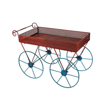 Wagon Inspired Metal Cart, Red  And Blue