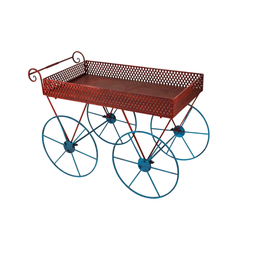 Wagon Inspired Metal Cart, Red  And Blue