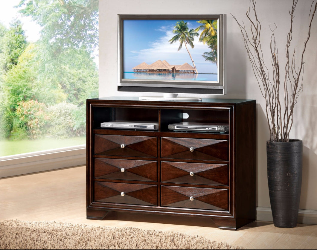 Wooden TV Console With Storage Space, Merlot Brown