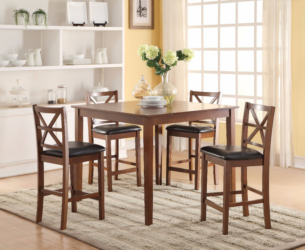 Wooden Counter Height Set, Espresso & Walnut Brown, 5 Piece Pack