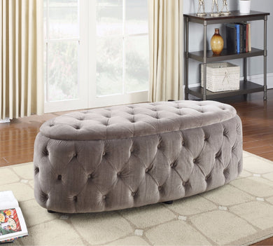 Tufted Fabric Bench, Light-Gray