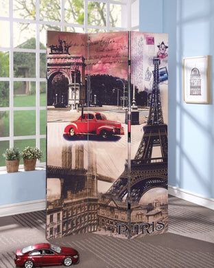 3-Panel Wooden Screen, Paris Scenery, Multicolor