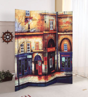 4-Panel Wooden Screen, Scenery, Multicolor