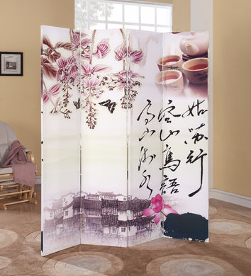 4-Panel Wooden Screen, Alluring Scenery, Multicolor