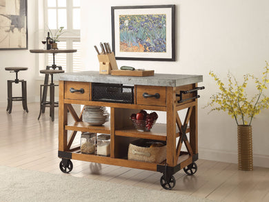 Wood and Metal Kitchen Cart, Antique Oak Brown