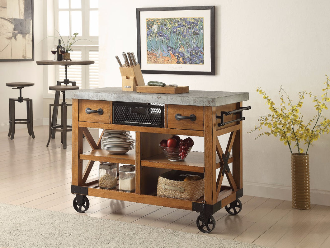 Wood and Metal Kitchen Cart, Antique Oak Brown