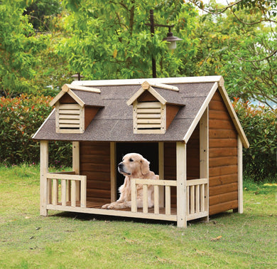 Wooden Pet House, Cream & Oak Brown