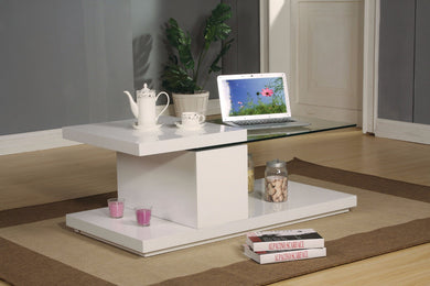 Superior Coffee Table with Swivel Top, White & Clear Glass