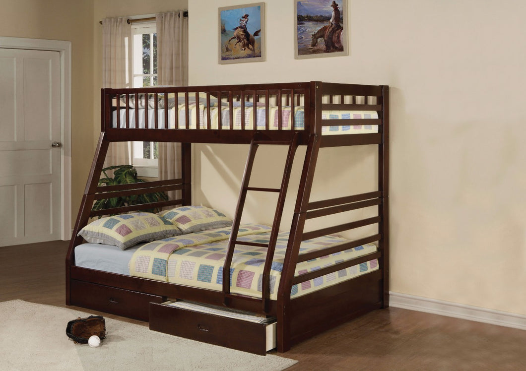 Twin/Full Bunk Bed with 2 Drawers, Espresso Brown
