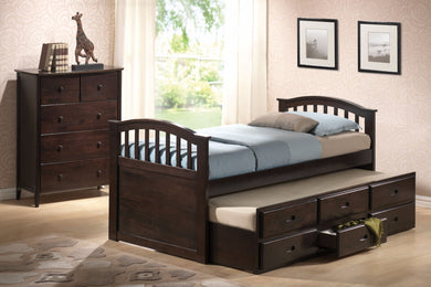 Twin Captain Bed & Trundle with 3 Drawer, Dark Walnut