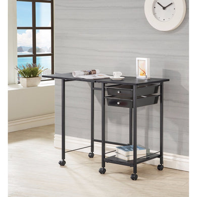 Traditional Style Metal Folding Desk With Casters, Black