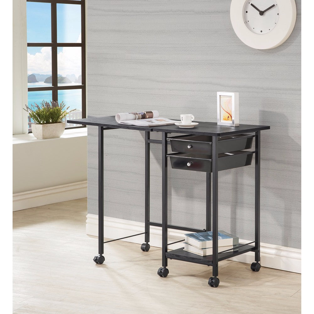 Traditional Style Metal Folding Desk With Casters, Black