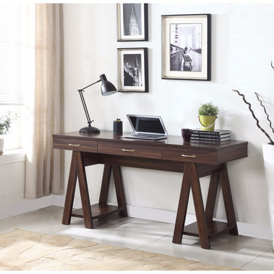 Well-made Wooden Writing Desk with Sawhorse Leg Design, Brown