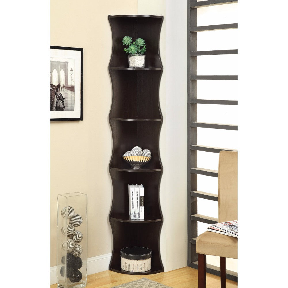 Wiggly Corner Shelf Wooden Bookcase, Brown