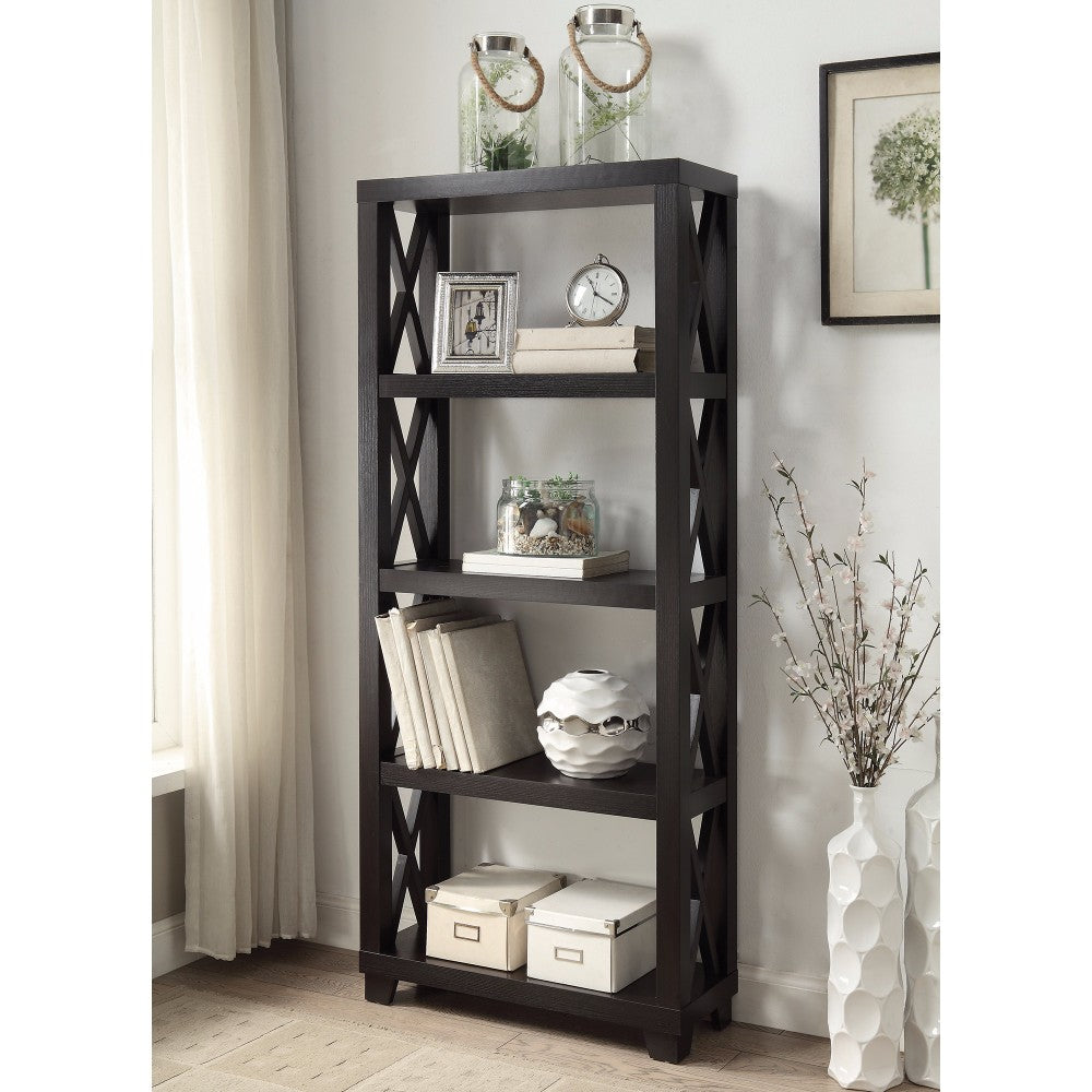 Transitional Style Bookcase with Four Shelves, Brown