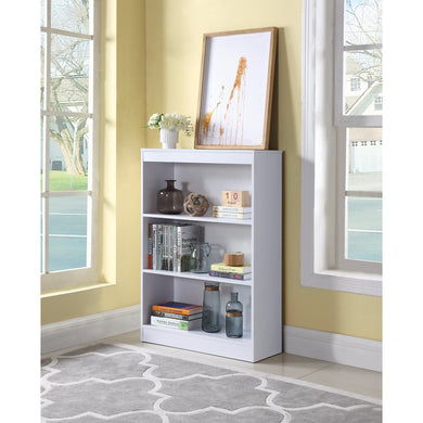 Transitional Wooden Bookcase With 3 Shelves, White