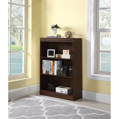 Transitional Style Wooden Bookcase With 3 Shelves, Brown
