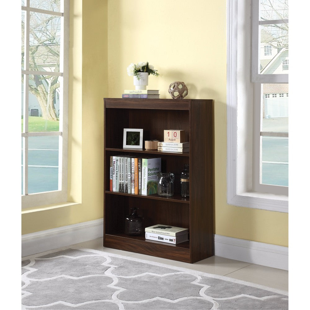 Transitional Style Wooden Bookcase With 3 Shelves, Brown