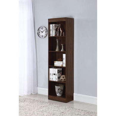 5 Shelf Narrow Transitional Bookcase, Brown