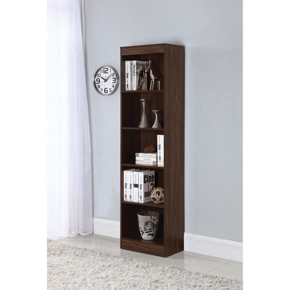 5 Shelf Narrow Transitional Bookcase, Brown