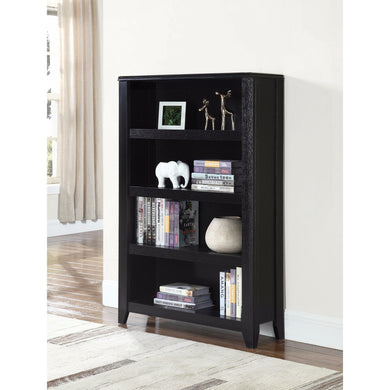 Transitional Wooden Bookcase With 4 Shelves, Black