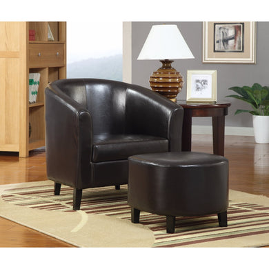Well-Finished Accent Chair With Ottoman, Dark Brown