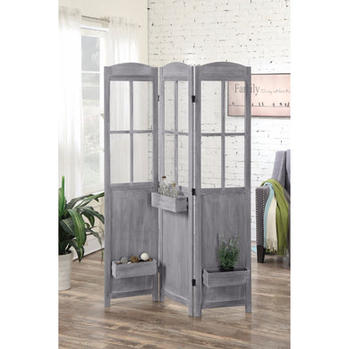 Three Panel Antique Style Folding Screen, Gray