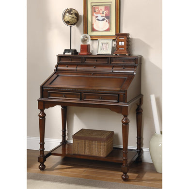 Transitional Wooden Secretary Desk, Brown