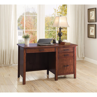 Transitional Style Office Desk with File Cabinet, Brown