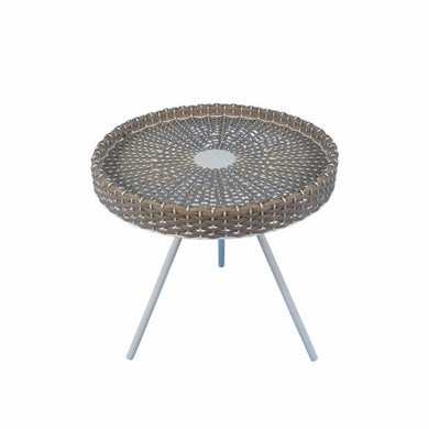 Tripod Accent Table With Round Woven Top, White  And Brown