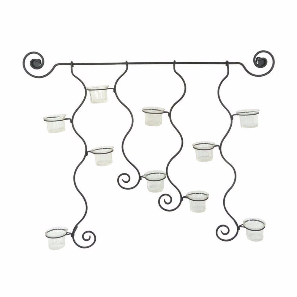 Window Box Glass And Metal Candle Holder Wall Decor, Black