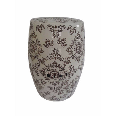 Tribal Ceramic Garden stool, White