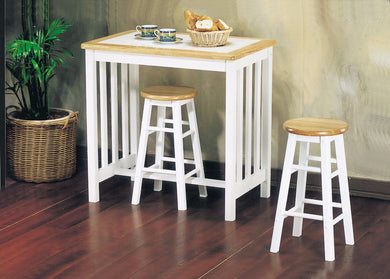 Wooden Breakfast Set, 3 Piece Pack, Natural & White Tile Top