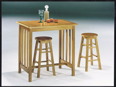 Wooden Breakfast Set, 3 Piece Pack, Oak & Terracotta Tile Top