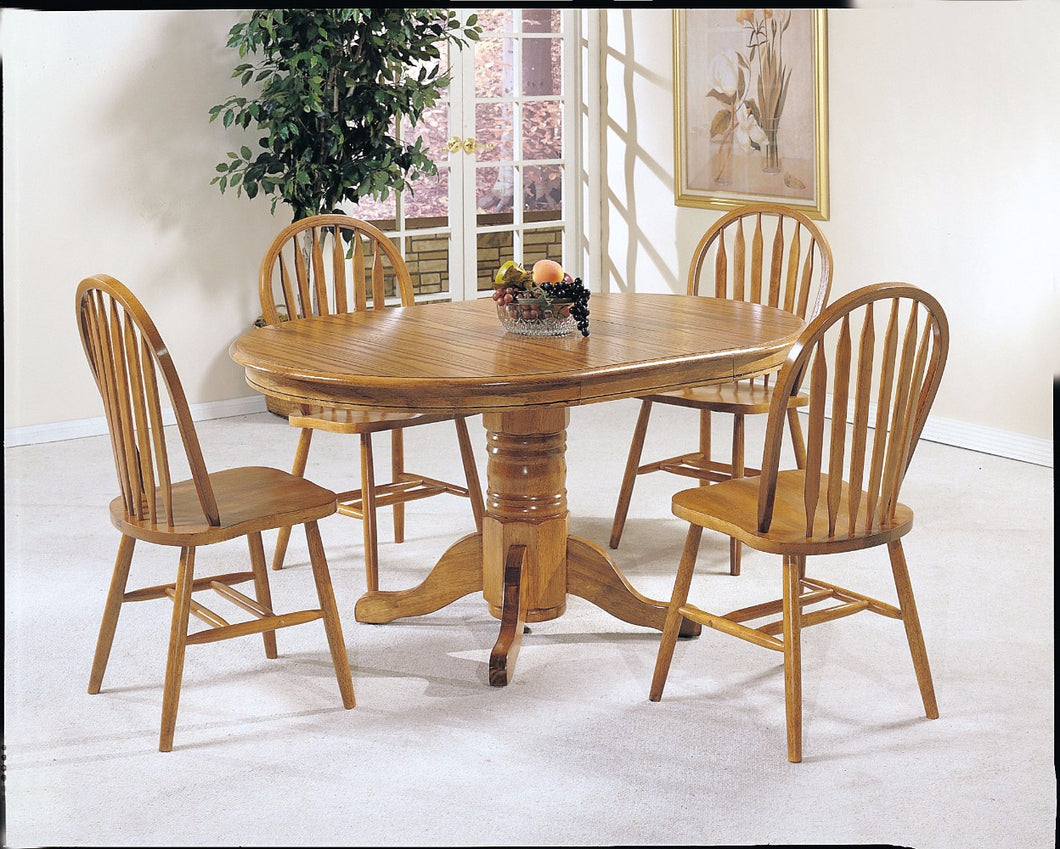 Wooden Dining Table with Pedestal, Oak Brown