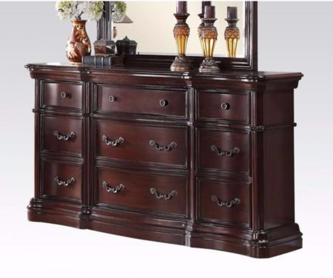 Wooden Dresser with Marble Top, Dark Cherry Brown