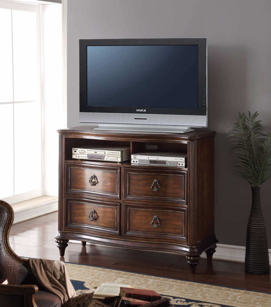 Amiable Wooden TV Console, Dark Walnut Brown
