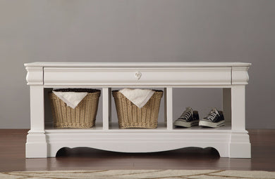 Wooden Bench with Storage, White