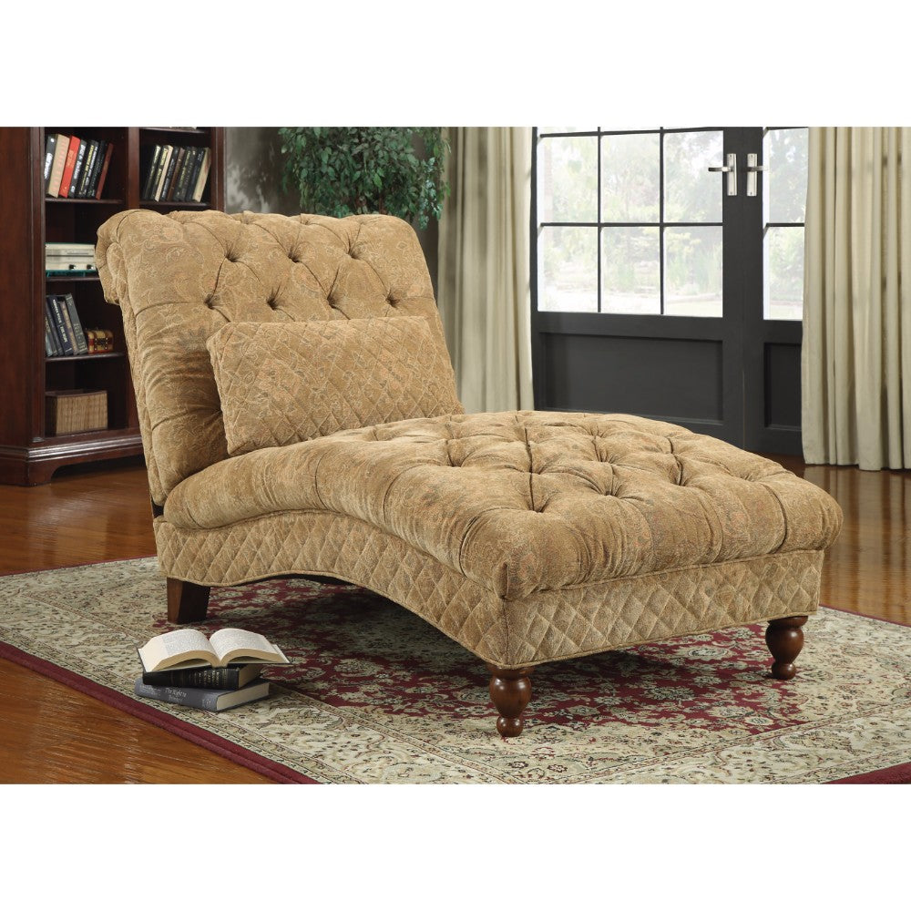 Traditional Tufted Upholstered Chaise Lounge Chair With Pillow, Gold