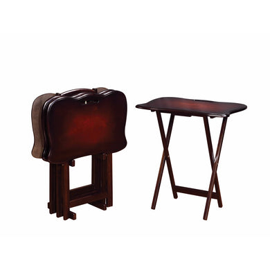 5 Piece Solid Wood Tray Table Set, Brown