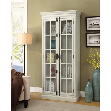 Well-Designed Tall Wood And Glass Cabinet ,White