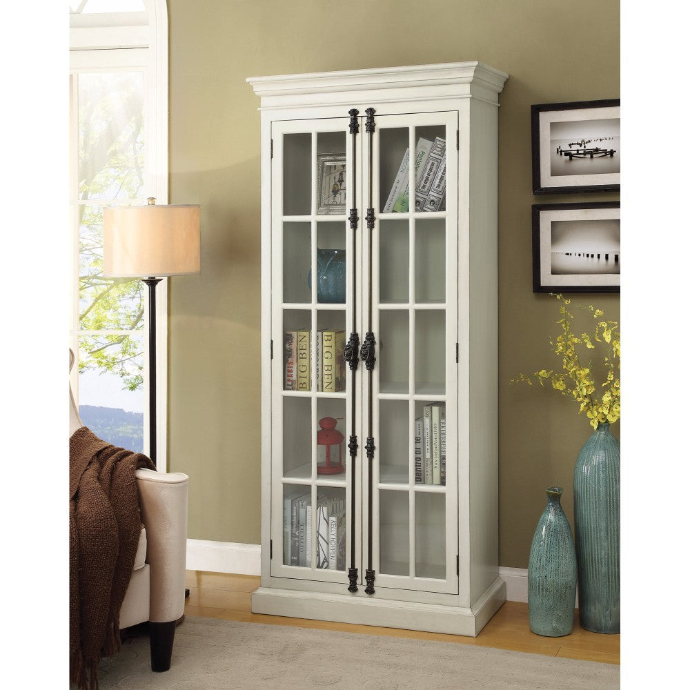 Well-Designed Tall Wood And Glass Cabinet ,White