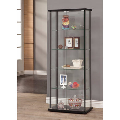 5 Shelf Contemporary Glass Curio Cabinet, Black And Clear