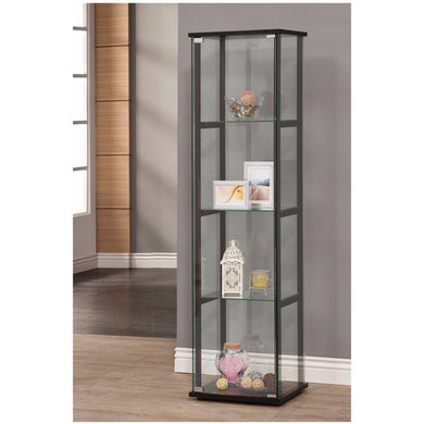 4 Shelf Modern Glass Curio Cabinet, Black And Clear